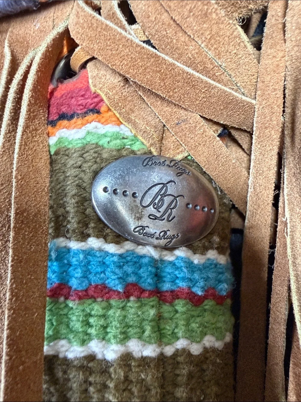 Boot Rugs Fringed Striped Knit Leg Warmers in Brown Multi - Brand Unidentified